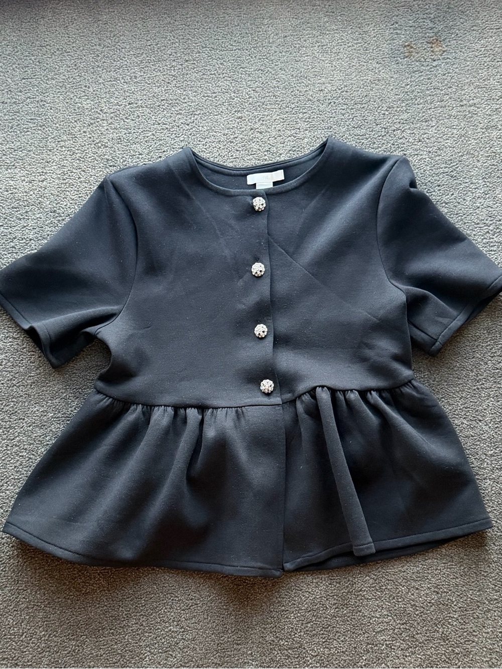 H&M Black Short-Sleeve Peplum Top with Decorative Buttons